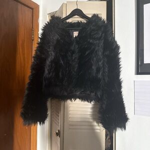 Free People Black Faux Fur Jacket